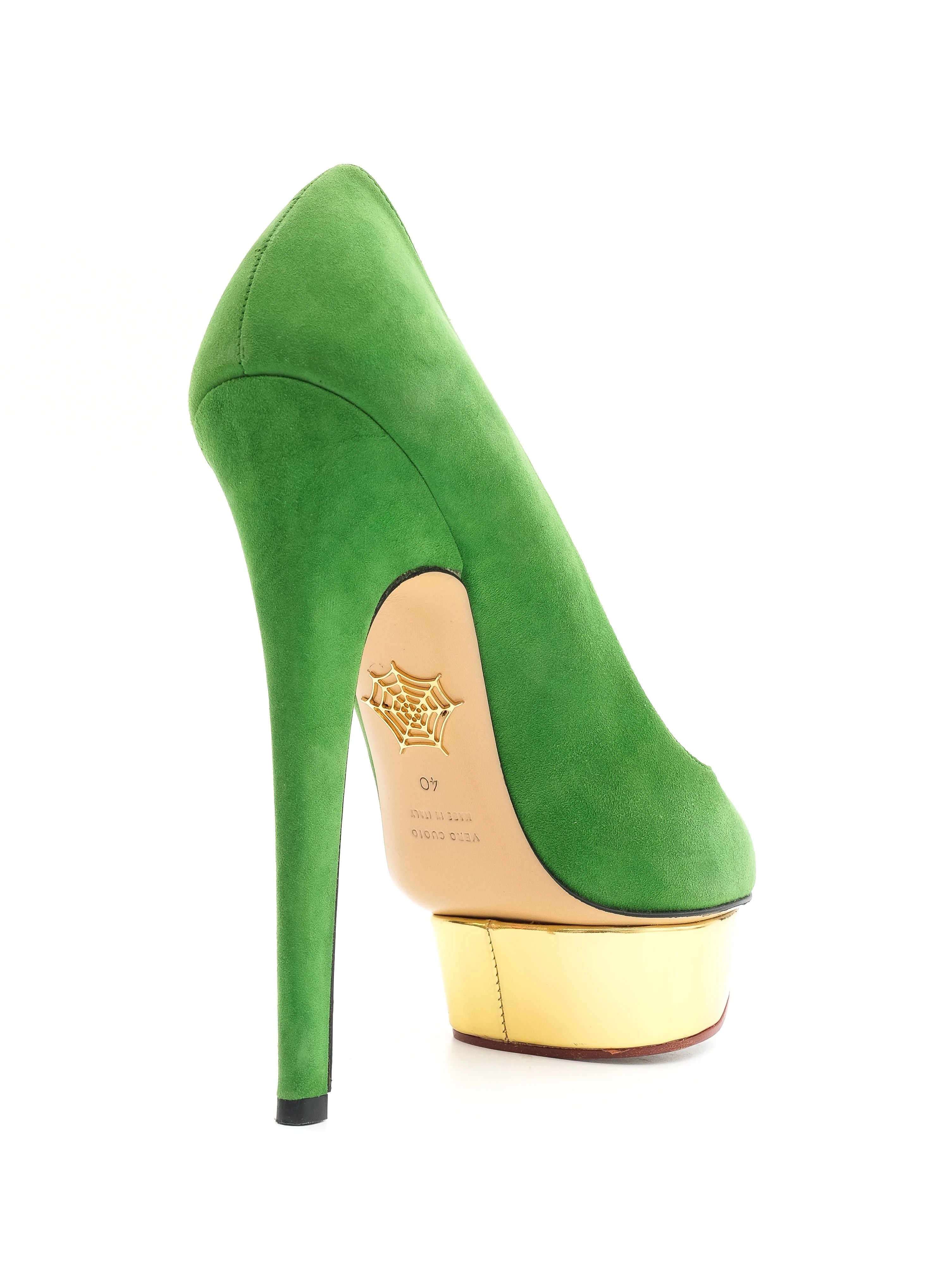 Excellent Charlotte Olympia Green Leather High-Heeled Platform Shoes Size 40