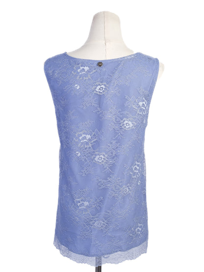 Excellent TWINSET Sleeveless Blue Lace Top Size S Floral V-Neck