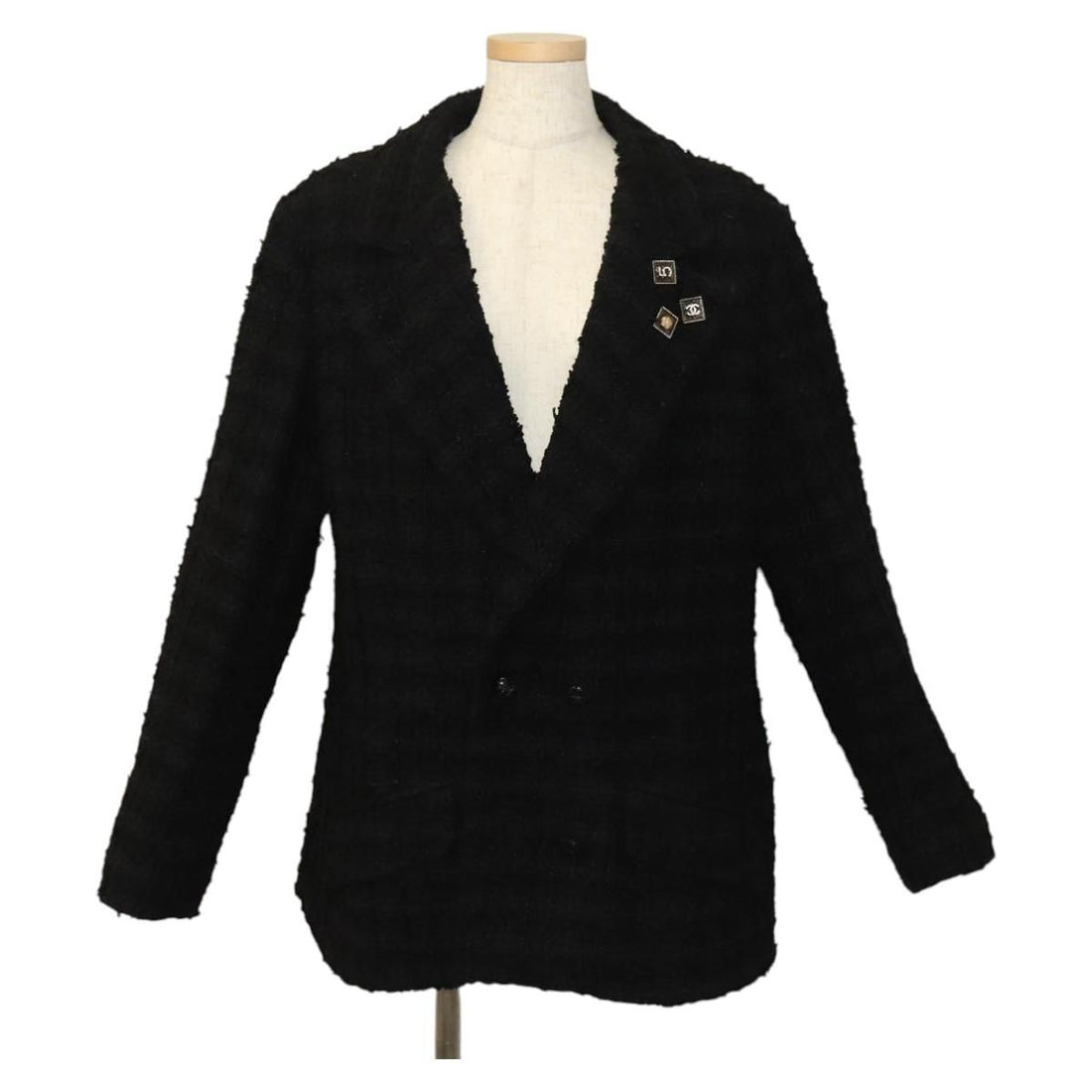 Chanel Jacket 48 Tweed Black Cc Auth