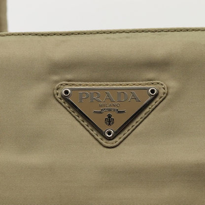 Prada Hand Bag Nylon Beige Silver Auth
