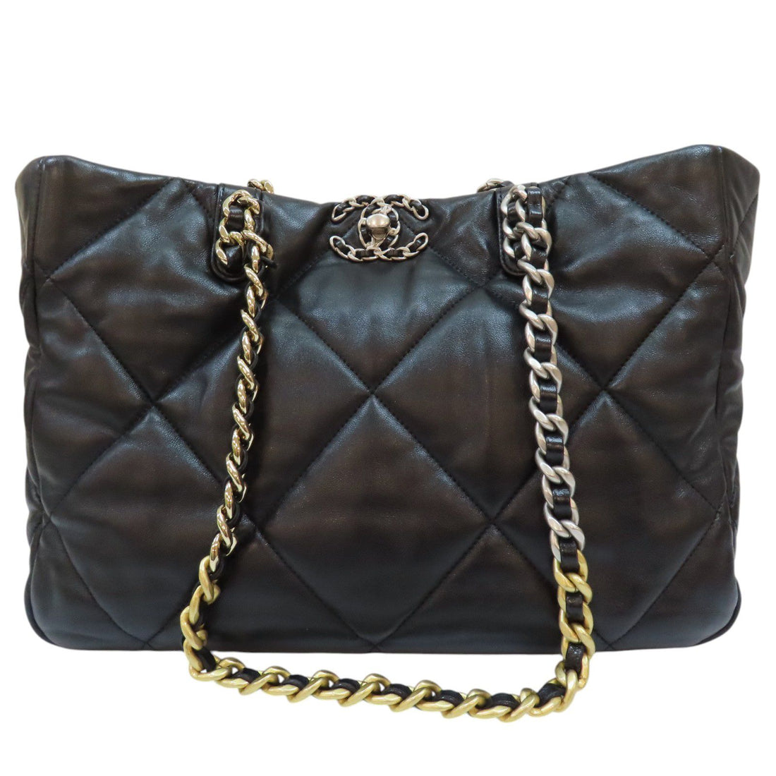 Chanel 19 Shopping Tote Bag Black Quilted Lambskin As 3660
