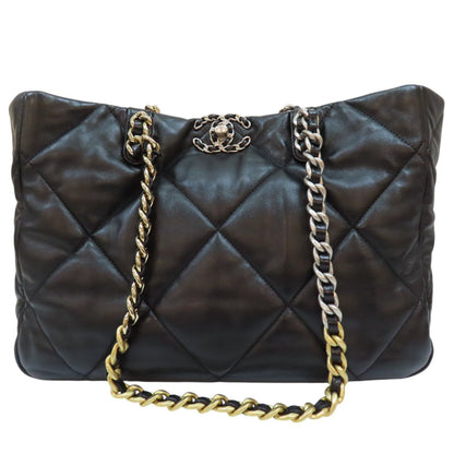 Chanel 19 Shopping Tote Bag Black Quilted Lambskin As 3660