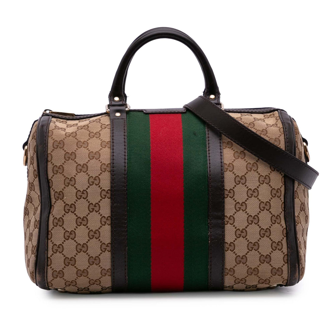 Gucci Medium GG Canvas Web Joy Boston Bag Brown