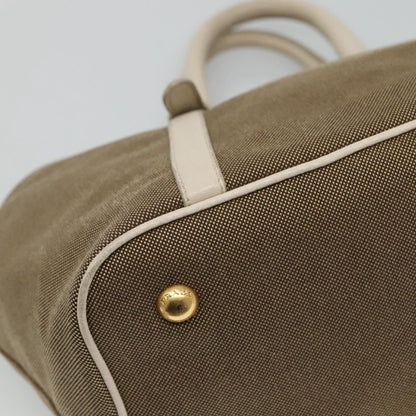Prada Hand Bag Canvas Beige White Gold Auth