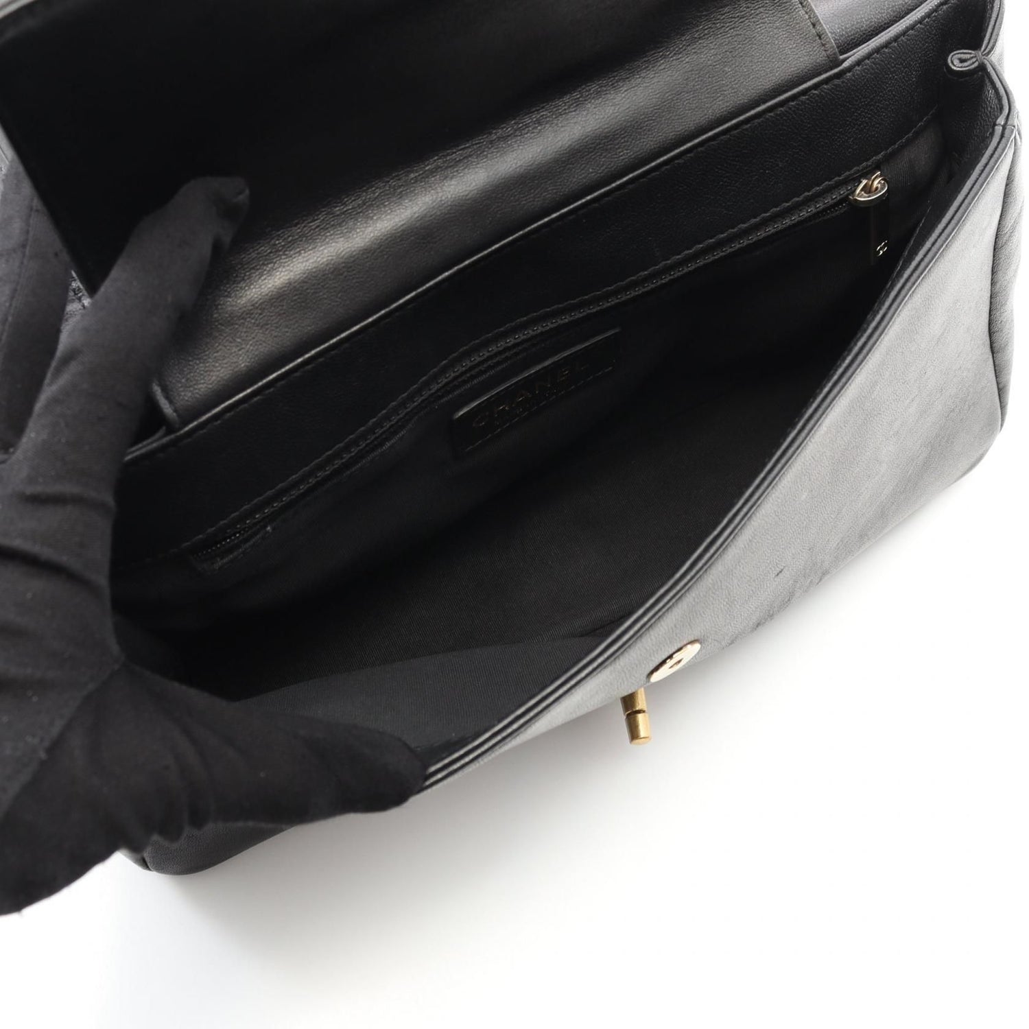 Chanel Black V Stitch Shoulder Bag Lambskin (sheep Leather)