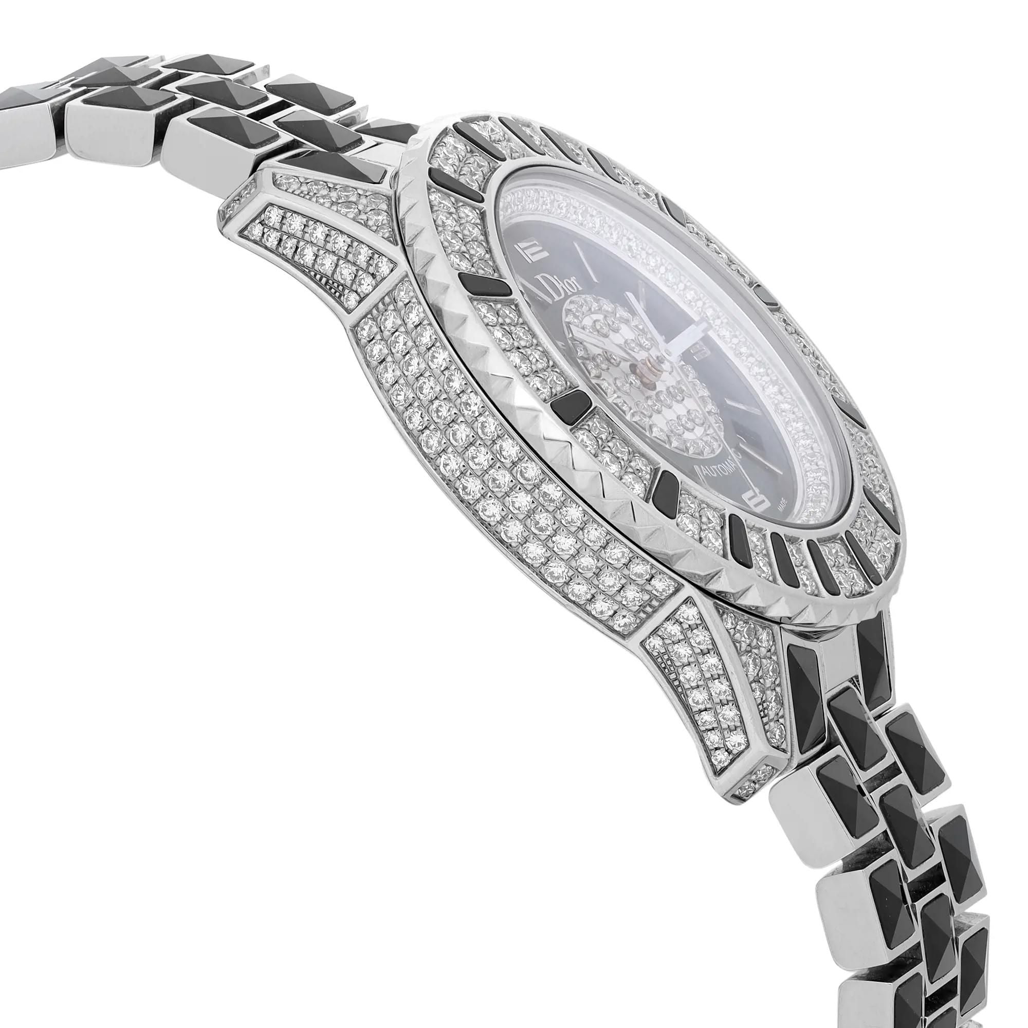 Dior Christal 33mm Steel Ceramic Diamond Black Dial Automatic Watch CD113513M001
