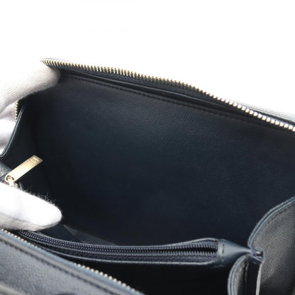 Chanel Navy Cc Filigree Matelasse Shoulder Bag Leather Grained Calfskin