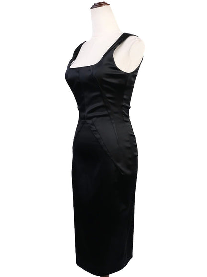 Excellent Dolce Gabbana Black Sleeveless Fitted Dress Nylon