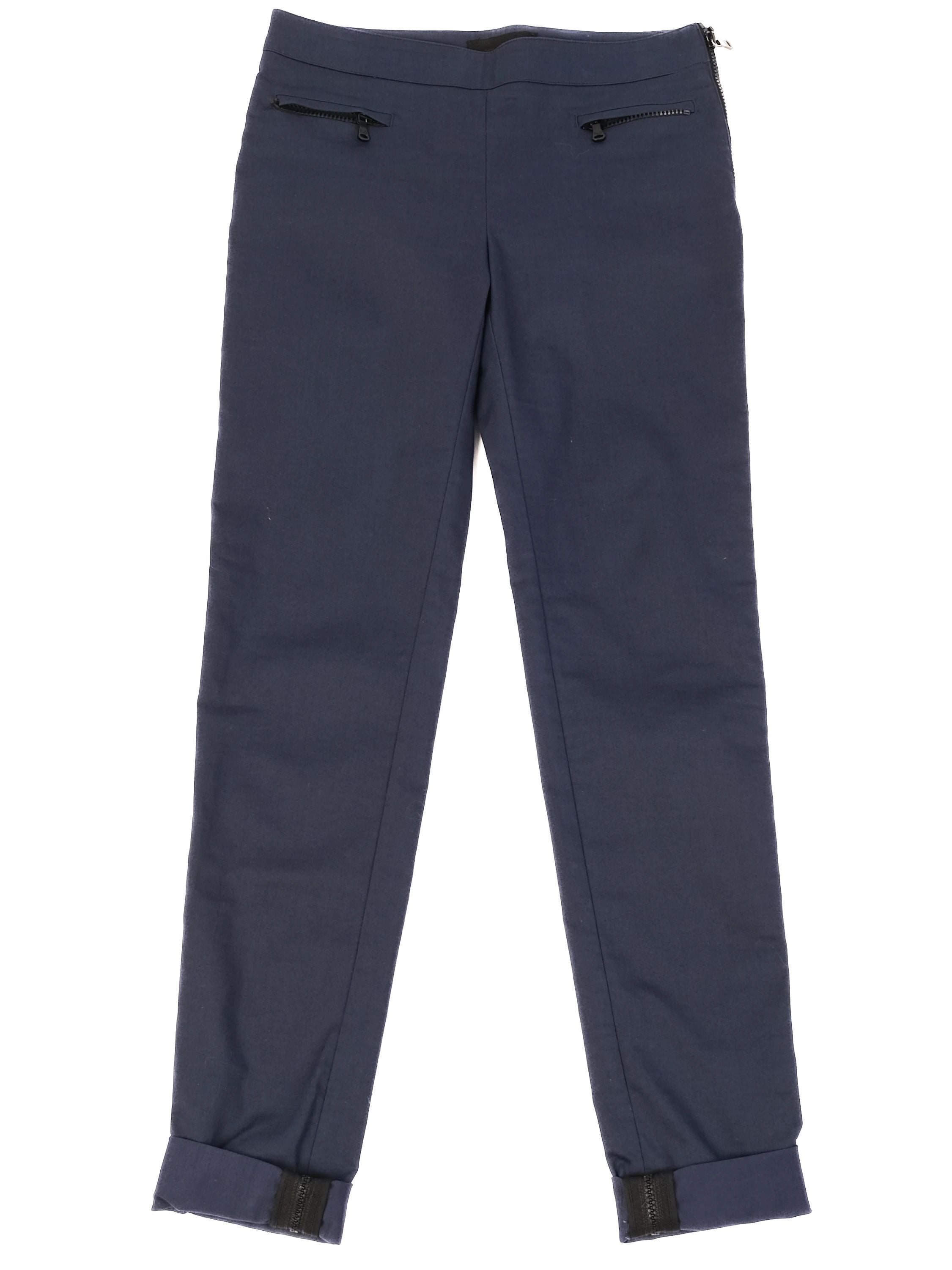 Excellent Dolce Gabbana Navy Blue Nylon Pants with Zippered Pockets
