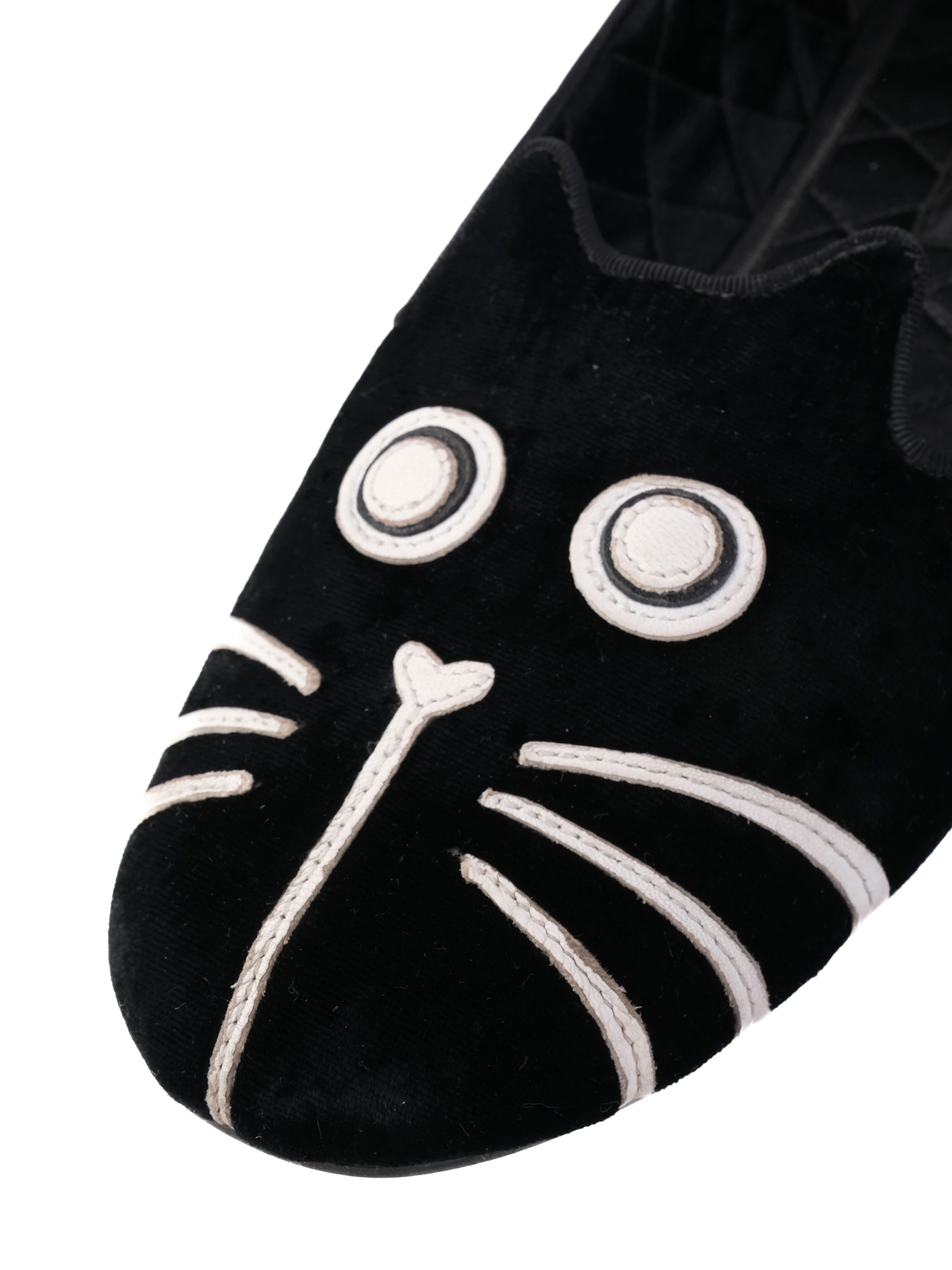 NEW Marc Jacobs Black Velvet Cat Face Flat Shoes Size 41