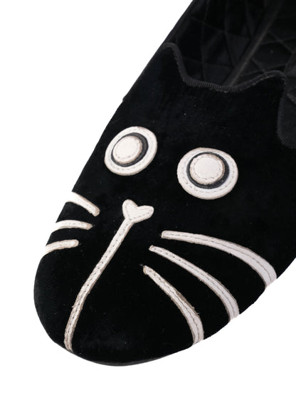 NEW Marc Jacobs Black Velvet Cat Face Flat Shoes Size 41