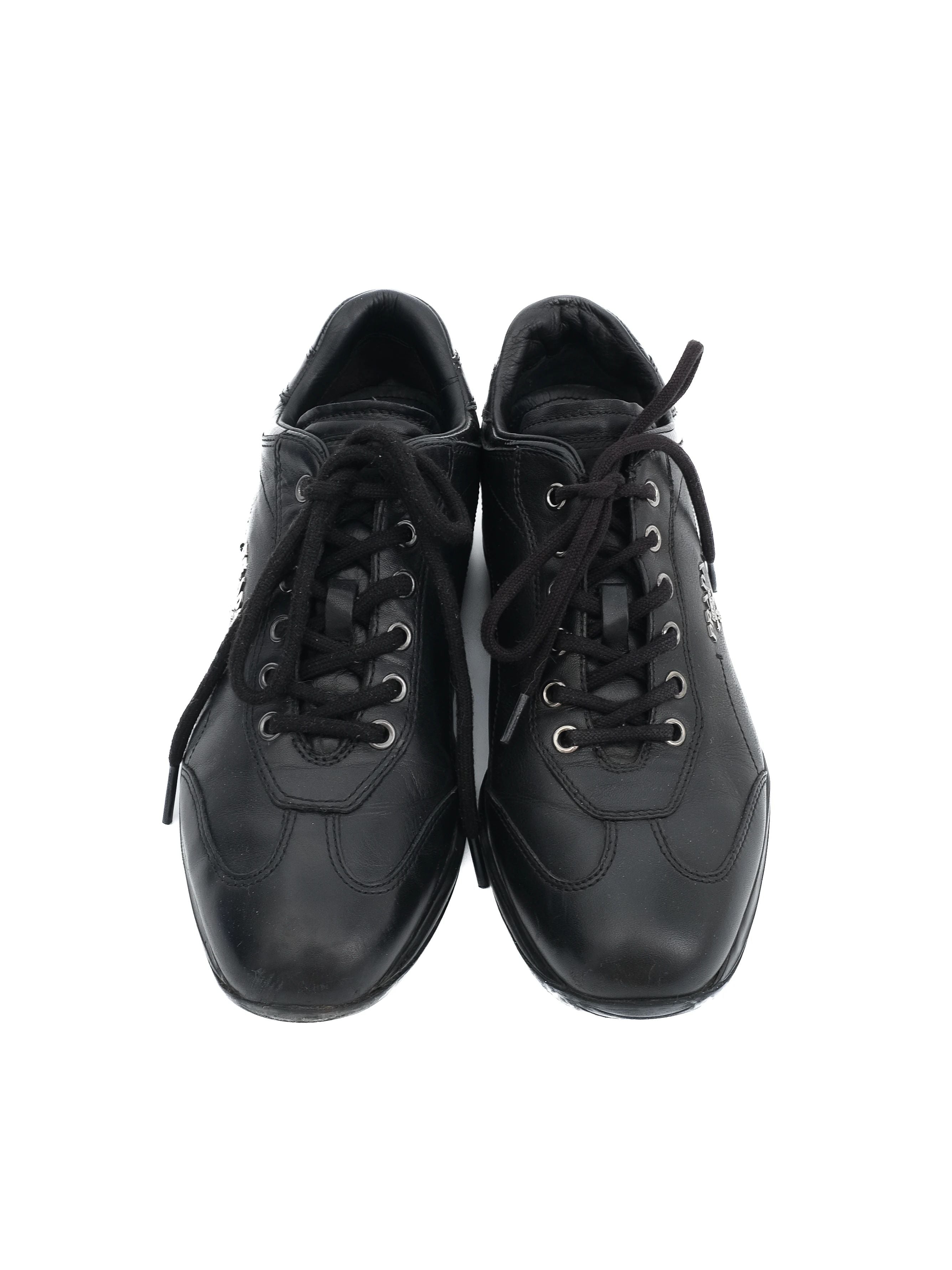 Excellent Prada Black Leather Sneakers Size 36 for Women