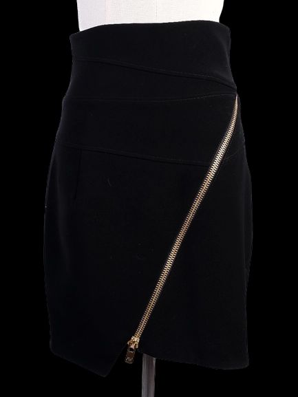 Excellent Alexandre Vauthier Black Skirt Size S with Diagonal Zipper