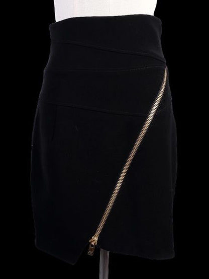 Excellent Alexandre Vauthier Black Skirt Size S with Diagonal Zipper