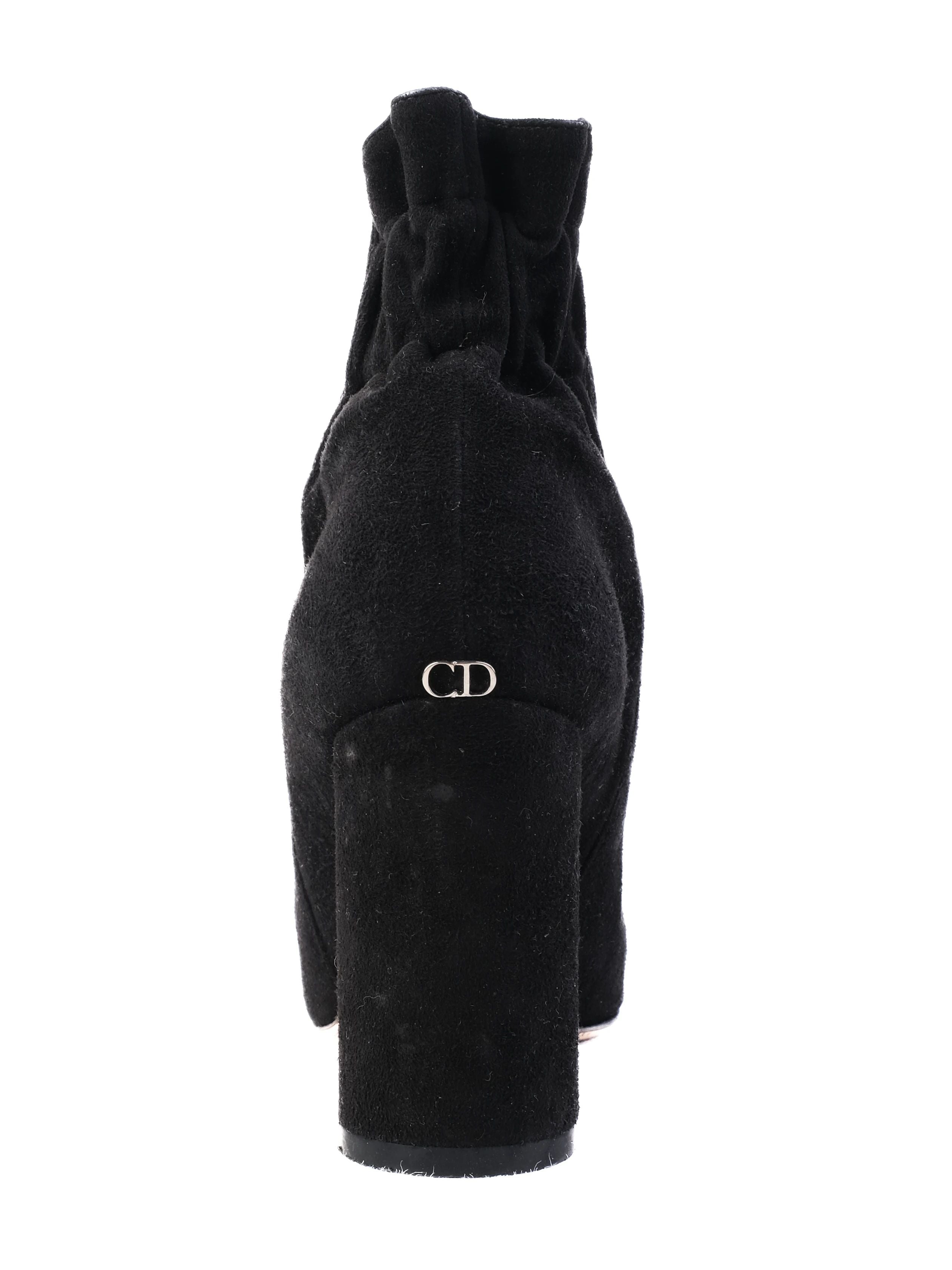 Dior Black Suede Ankle Boots Chunky Heel Size 36 Excellent Condition