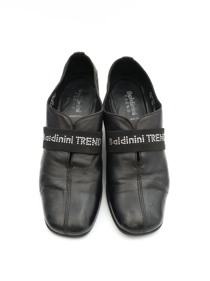 Excellent Baldinini Black Leather Wedge Shoes Size 39 for Women