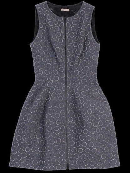 Excellent Alaia Sleeveless Dress Dark Blue Embroidered Wool Size N/A