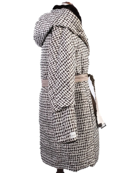 Excellent Max Mara Quilted Beige Coat with Hood &amp; Patterned Lining
