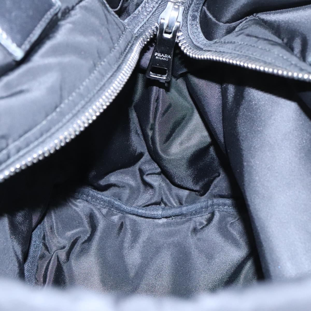 Prada Hand Bag Nylon Navy Silver Auth