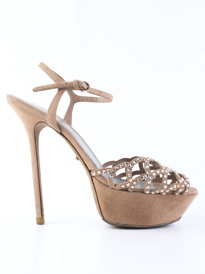 Excellent Sergio Rossi Orange Leather High-Heeled Sandals Size 38