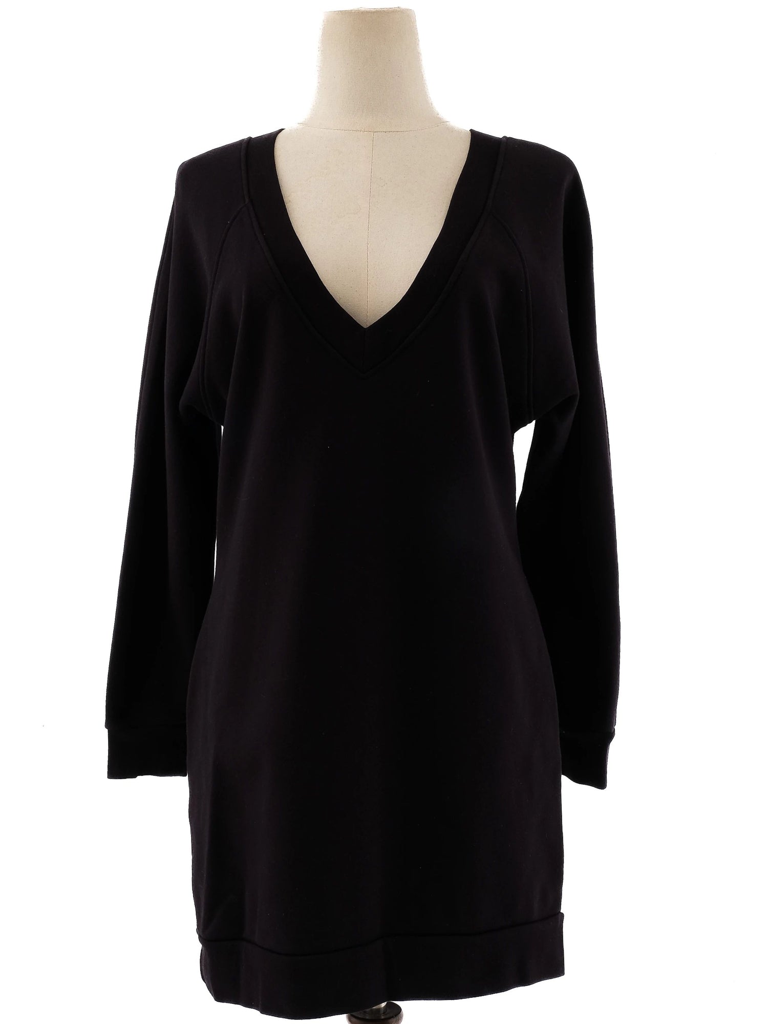 Excellent Karl Lagerfeld Black Cotton Dress XS Long Sleeve V-Neck