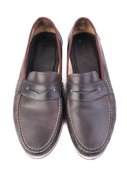 Excellent Moncler Orange Leather Loafers Size 43 with Striped Sole