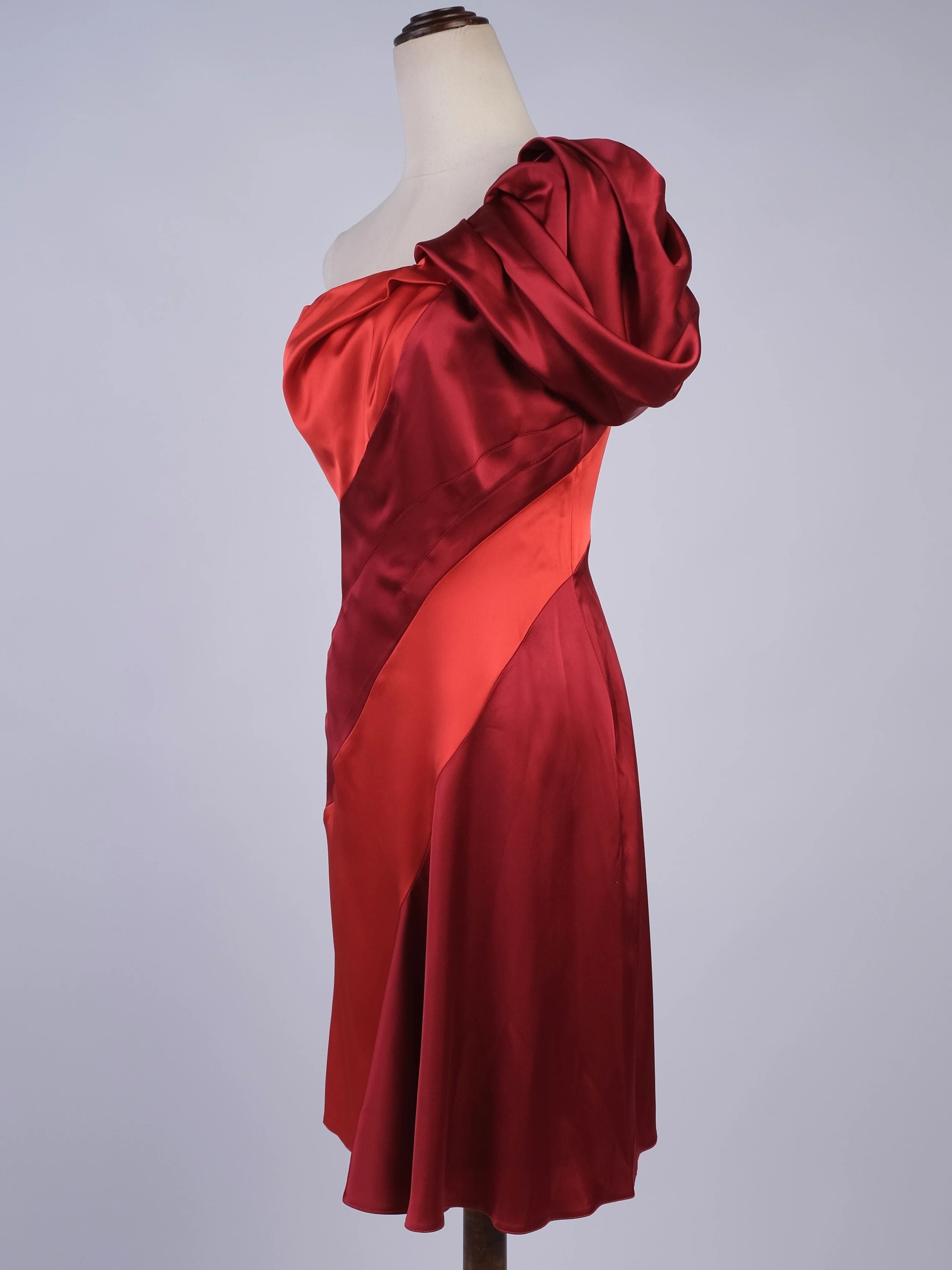 Excellent Karen Millen Red One-Shoulder Dress Size M Triacetate