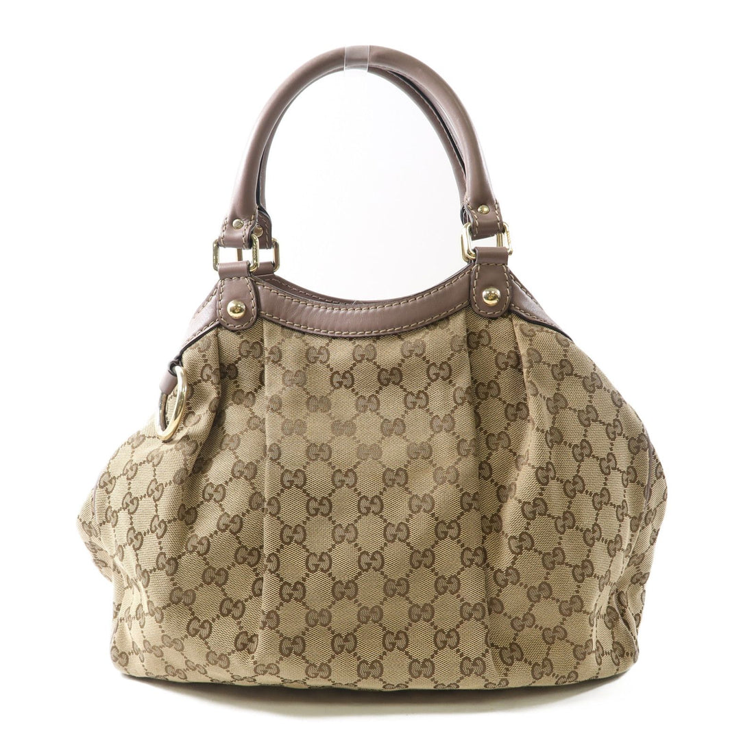 Gucci Canvas Sukey Tote Gold Hand-turned Bag Palm Color Handbag Brown Brown Gg Canvas 211944