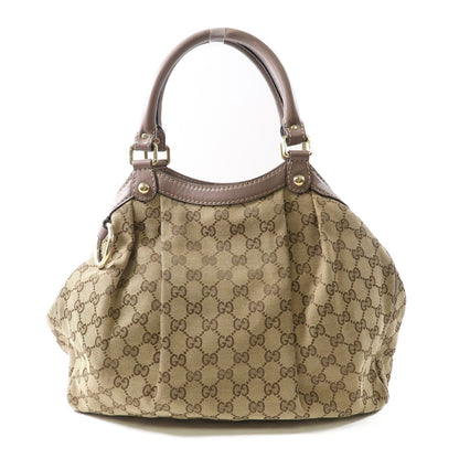 Gucci Canvas Sukey Tote Gold Hand-turned Bag Palm Color Handbag Brown Brown Gg Canvas 211944