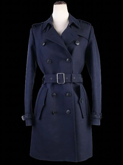 Burberry Blue Wool Trench Coat Women&