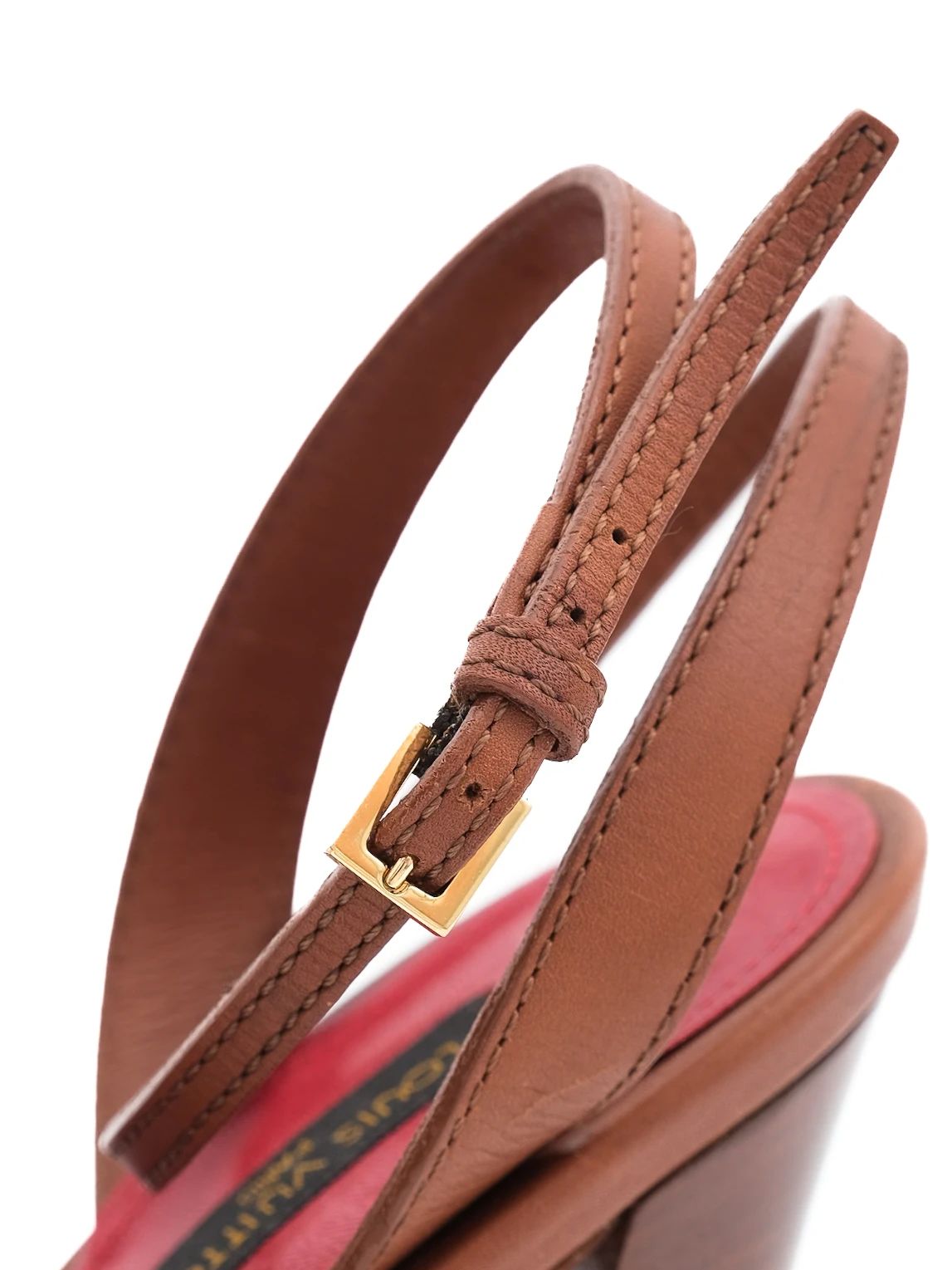 Good Louis Vuitton Red Leather High-Heeled Sandals Size 36.5