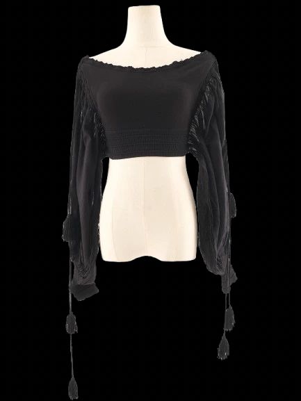 Excellent Gianfranco Ferr� Black Off-Shoulder Crop Top Size L