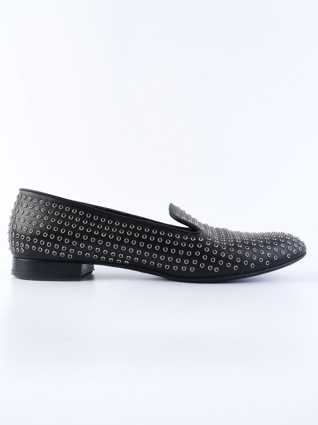 Yves Saint Laurent Black Leather Loafers Size 39.5 with Metallic Studs