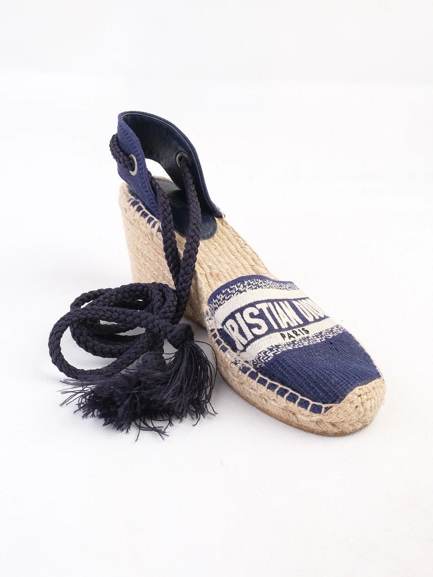 Excellent Dior Blue Fabric Wedge Espadrilles - Stylish Women&