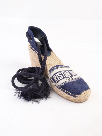 Excellent Dior Blue Fabric Wedge Espadrilles - Stylish Women&