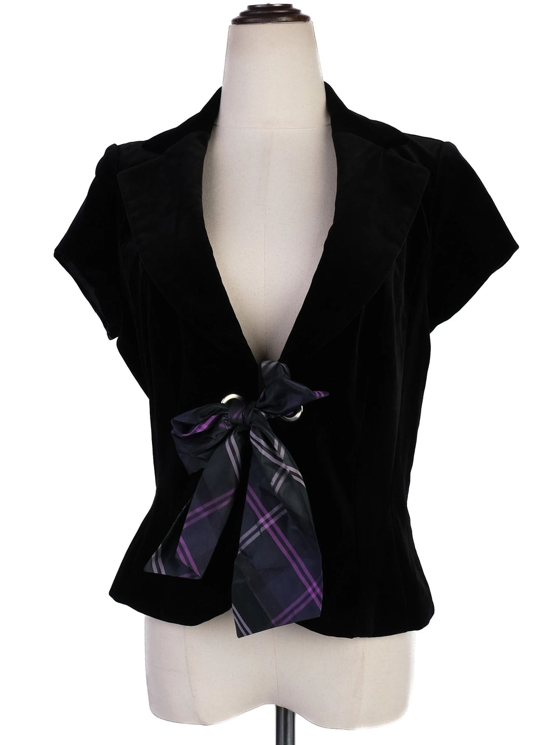 Excellent Escada Black Viscose Jacket Size S with Plaid Bow Detail
