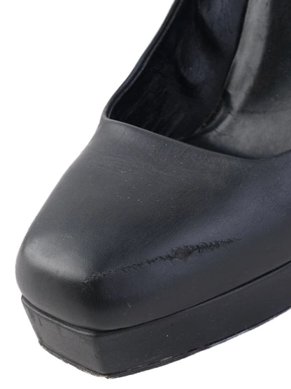 Excellent Gucci Black Leather High-Heeled Platform Shoes Size 36.5