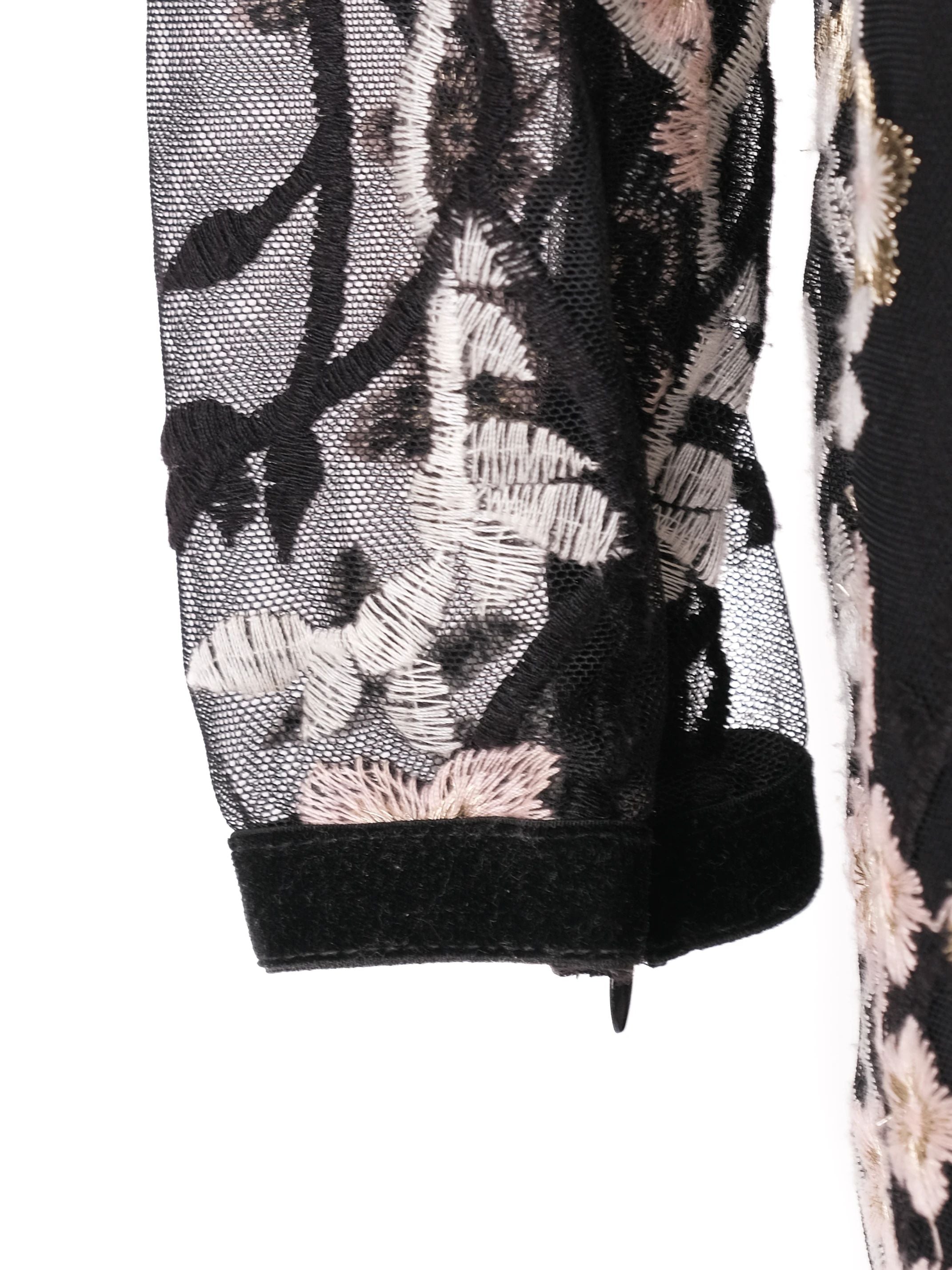 Excellent Bronx&amp;Banco Black Floral Dress with Sheer Sleeves, Size M