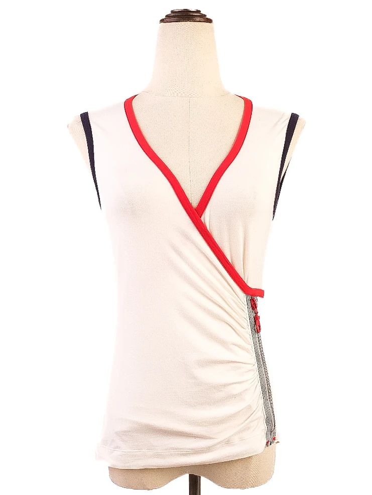 Excellent Clips White Cotton Sleeveless Top with Wrap Design