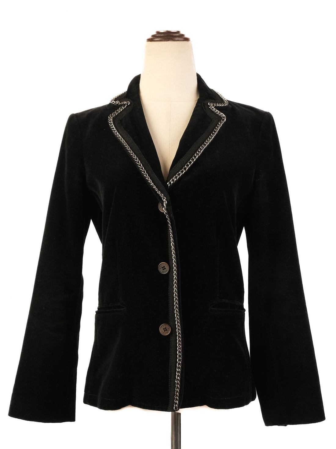 Excellent Byblos Black Velvet Blazer M Women with Chain Detailing