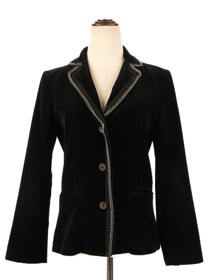 Excellent Byblos Black Velvet Blazer M Women with Chain Detailing