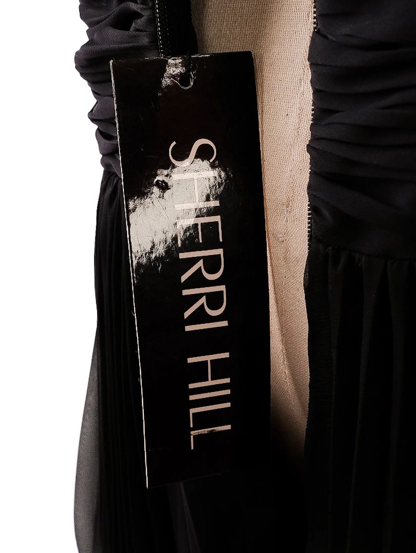 Perfect Sherri Hill Black One-Shoulder Evening Gown with Silver Embellishments