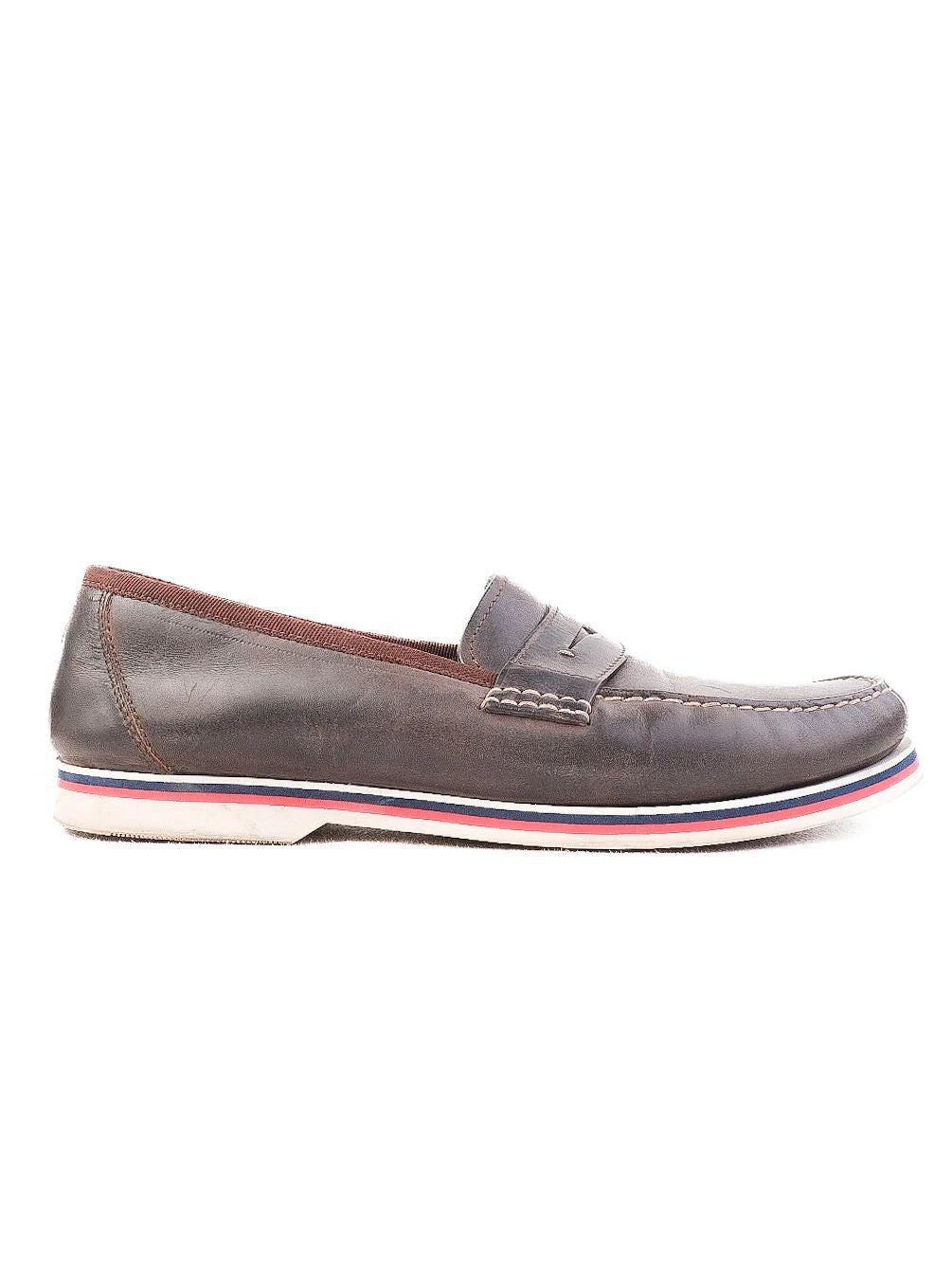 Excellent Moncler Orange Leather Loafers Size 43 with Striped Sole