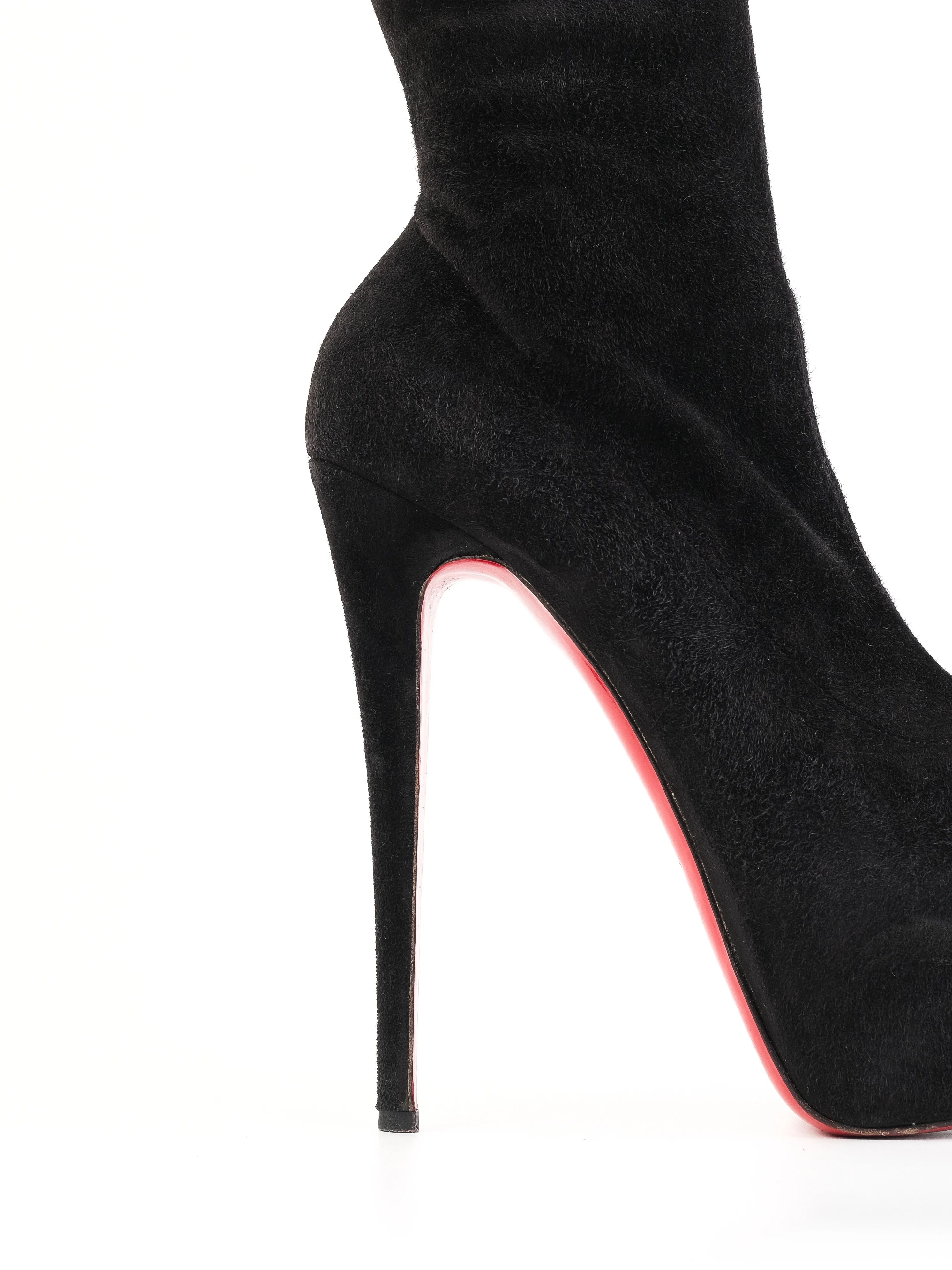 Christian Louboutin Black Leather Over-the-Knee High Heels Size 39