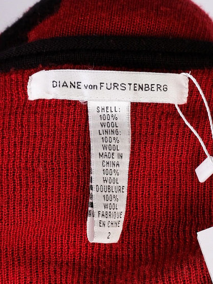 Excellent Diane von Furstenberg Black Wool Dress XS with Red Zigzag Pattern