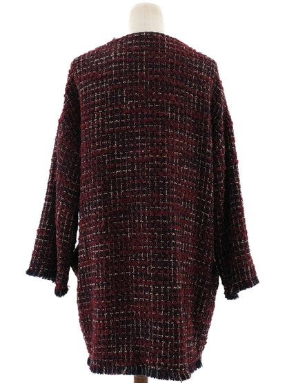 Excellent Gerard Darel Wool Coat XL Burgundy Black White Tweed