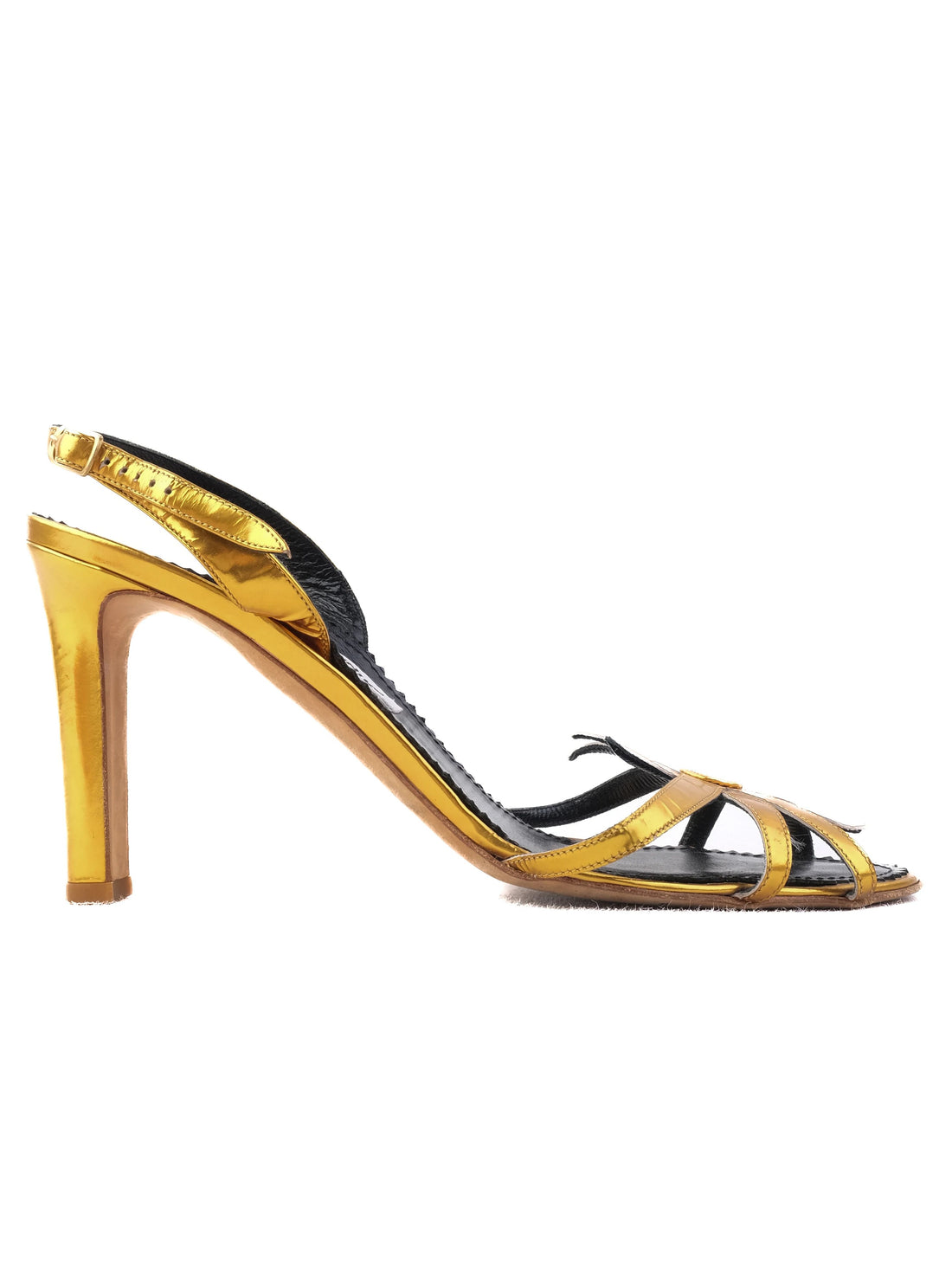 Excellent Manolo Blahnik Yellow Leather High-Heeled Sandals Size N/A