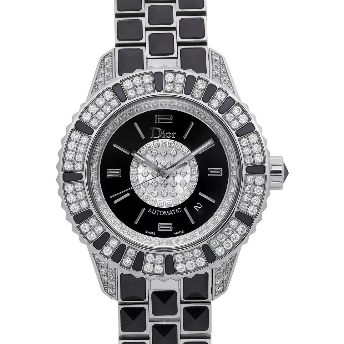 Dior Christal 33mm Steel Ceramic Diamond Black Dial Automatic Watch CD113513M001