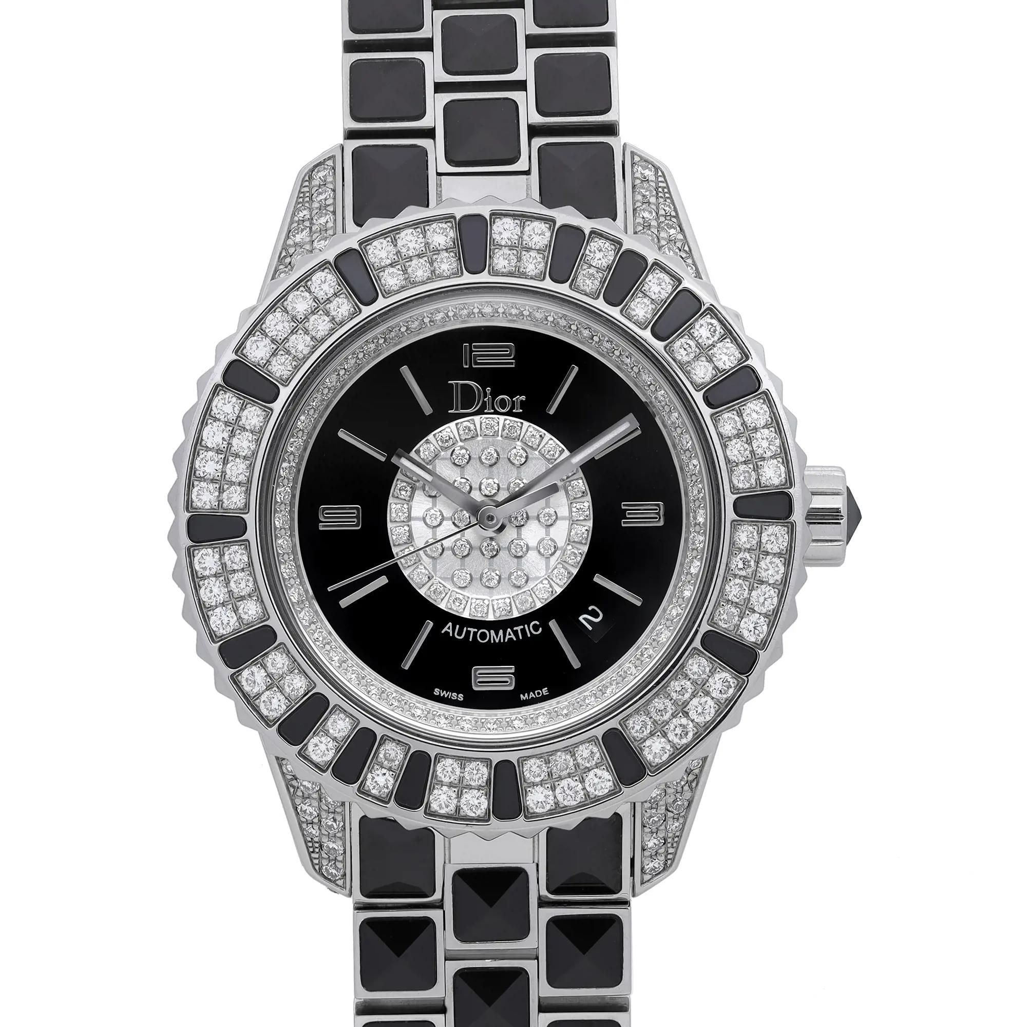 Dior Christal 33mm Steel Ceramic Diamond Black Dial Automatic Watch CD113513M001