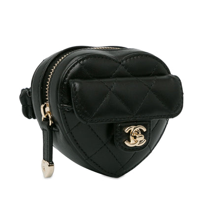 Chanel Lambskin CC In Love Heart Zipped Arm Coin Purse Black